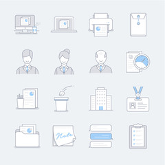 Work line icons in blue pastel color