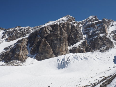 Snow and rock in the Caucasus mountain