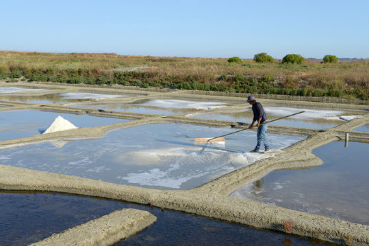 Paludier travaillent dans les salines de Gu&eacute;rande