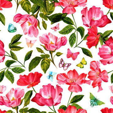 Vintage style seamless background pattern with watercolor roses
