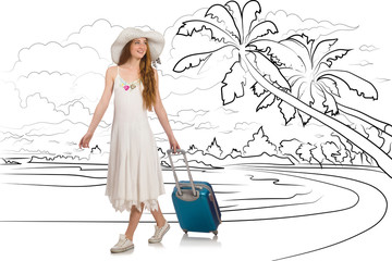 Young woman travelling tropical island in travel concept