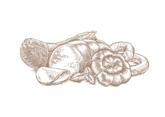 Assorted sausages with basil