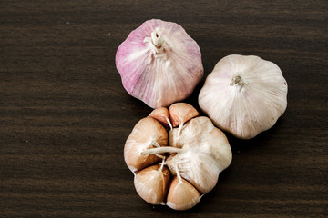 Garlic On Wooden / Herb Garlic For Cooking On Wooden Background.