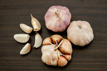 Garlic On Wooden / Herb Garlic For Cooking On Wooden Background.