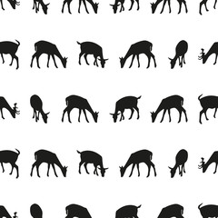 feeding fallow deer silhouette of animal seamless pattern eps10