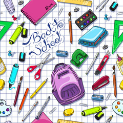 Seamless pattern with school supplies