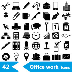 office work theme simple black icons collection eps10