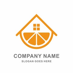 Orange Lemon House Shape Architecture Interior Vector Logo Design Template