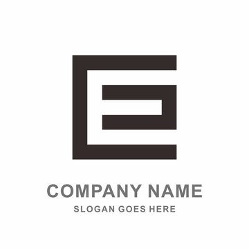 Monogram Letter E Geometric Square Negative Space Vector Logo Design Template