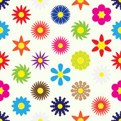Fototapeta na wymiar colorful simple retro small flowers set seamless pattern eps10