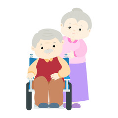 Senior man patient sitting on wheelchair vector