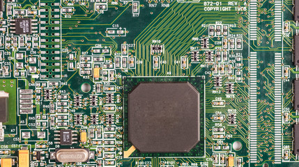 close-up of electronic circuit board with processor