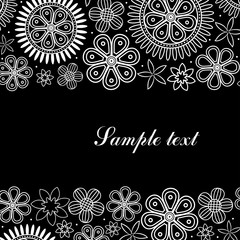 White and black card with horizontal floral frames