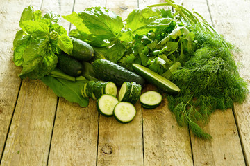 Green vegetables, plants and herbs