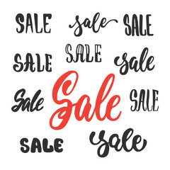Naklejka premium Sale inscription set - hand drawn lettering phrase isolated on the white background. Fun brush ink inscription for photo overlays, greeting card or t-shirt print, poster design.
