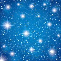 Naklejka na ściany i meble Night sky with stars on blue abstract background. Christmas blue stars background.