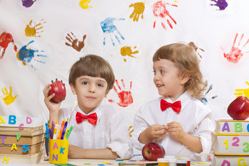 Two boys are playing together