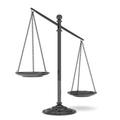 Isolated black scales on white background. Symbol of judgement. Law, measurement, liberty in one concept. 3D rendering.