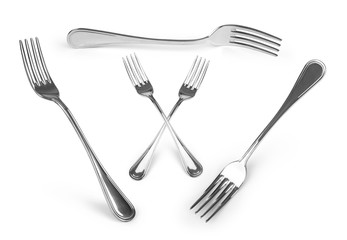 collection fork Stainless steel isolated over the white backgrou