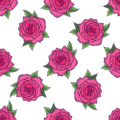 Seamless floral pattern rose. Pattern rose on a white background. Seamless pattern with flower pink rose. Vector illustration. Design for card, mothers day, wedding, birthday, textile, web, wallpaper