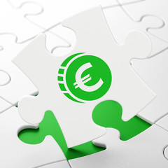 Banking concept: Euro Coin on puzzle background