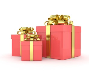 three gift boxes with bows isolated on white. 3d rendering.