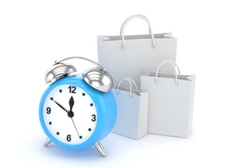 alarm clock and shopping bag (time to buy concept). 3d rendering.