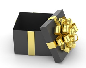 open gift box with bows isolated on white. 3d rendering.