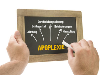 Hand schreibt Apoplexie Symptome auf Kreidetafel