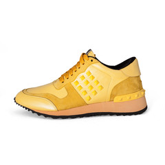 stylish yellow sneakers on white