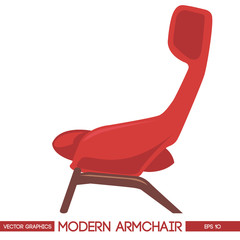 Red modern armchair over white background. Digital vector image