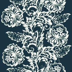Fototapeta na wymiar Elegance seamless pattern with ethnic flowers. Vector Floral Illustration in asian textile style