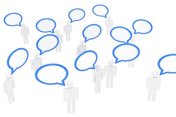 people with talk bubbles isolated over a white background. 3d rendering.