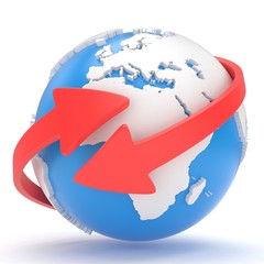 Arrows and Earth globe. 3d render