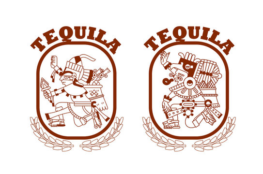 sketch drawing aztec pattern for tequila package design on brown