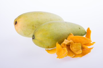 mango dry or dried mango slices on background.