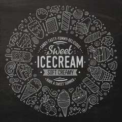 Set of Ice Cream cartoon doodle objects, symbols and items