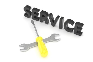 3D Illustration Wrench and screwdriver, service concept