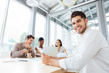 Fototapeta premium Businessman working and using tablet on business meeting in office