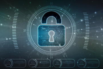 Security concept: Lock on digital screen, contrast, 2d illustration