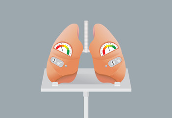 Lung have a channel for inserts a coin into machine. Heart have scale of engine. This illustration is concept about stomach diseases and medical fee.