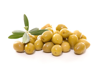 green olives isolated on white