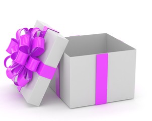 open gift box with bows isolated on white. 3d rendering.