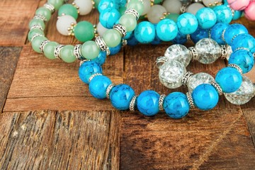 Shiny beads jewelery. Macro shot.