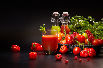 fresh juice, mix vegetable, carrot and tomato drinks with nature