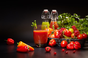 fresh juice, mix vegetable, carrot and tomato drinks with nature