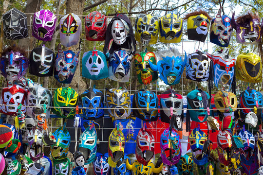 Various colorful wrestling masks