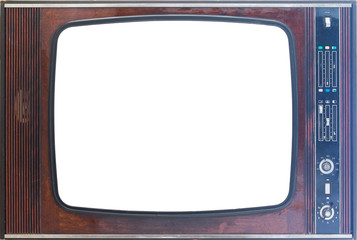 antique retro wooden tv-set frame isolated on white background