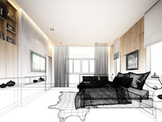 abstract sketch design of interior bedroom