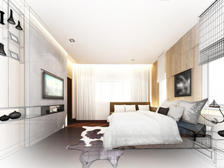 abstract sketch design of interior bedroom